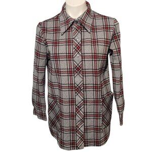 Vintage Poly Womens Blazer Plaid Size 16 Fits Large Black Gray Red